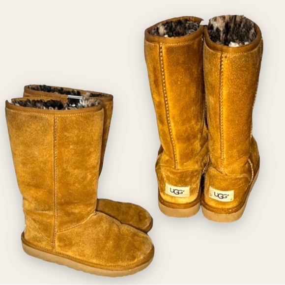 UGG Shoes - WOMEN’S tall tan uggs with animal print interior, size 5